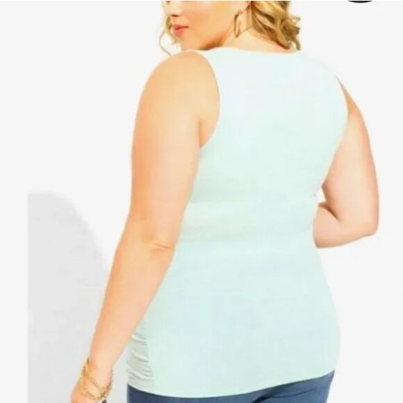 630-15 Torrid super soft Mint Green Tissue Ruched V-neck Tank top Size 1 (14/16) - Picture 7 of 15